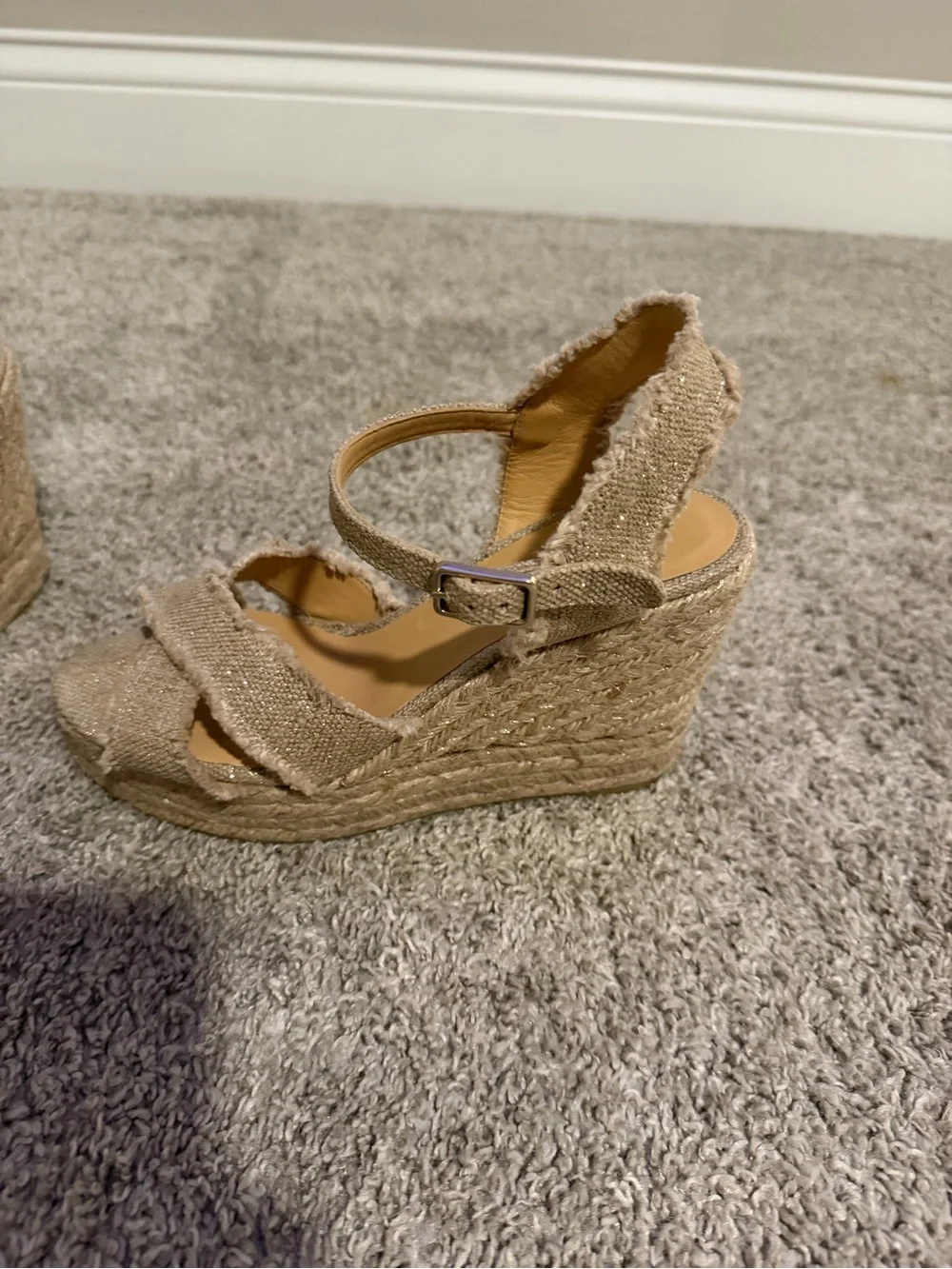 Castaner Tan- metallic Woven Espadrille Platform Wedges